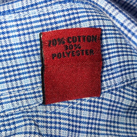 Alfani Mens Fitted Performance Button Up Dress Shirt Sz 18 34-35 XXL Blue Plaid - Picture 9 of 10